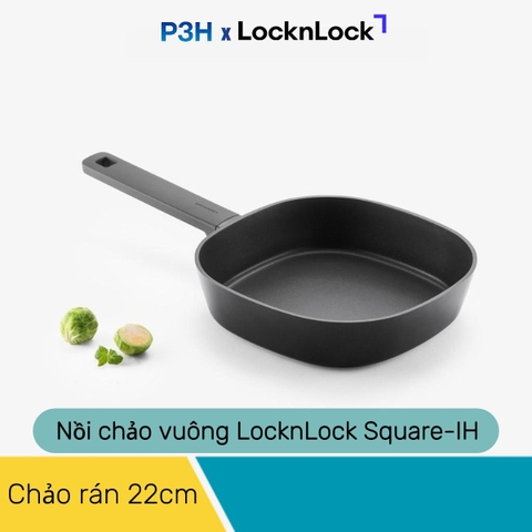 Nồi Chảo chống dính LocknLock Square-IH Thiết Kế Vuông Độc Đáo, Dùng được bếp từ, Nắp kính silicone tiện lợi P3H