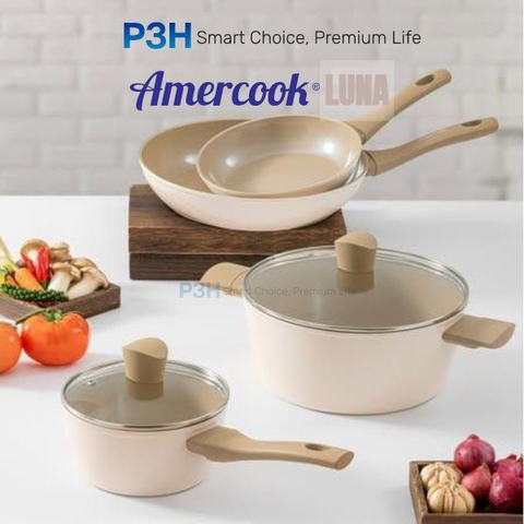 Nồi chảo chống dính phủ sứ Amercook LUNA dung được bếp từ lớp phủ sứ chống dính vượt trội P3H