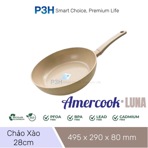 Nồi chảo chống dính phủ sứ Amercook LUNA dung được bếp từ lớp phủ sứ chống dính vượt trội P3H