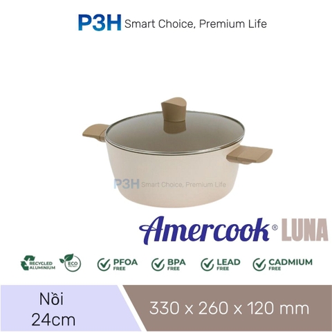 Nồi chảo chống dính phủ sứ Amercook LUNA dung được bếp từ lớp phủ sứ chống dính vượt trội P3H
