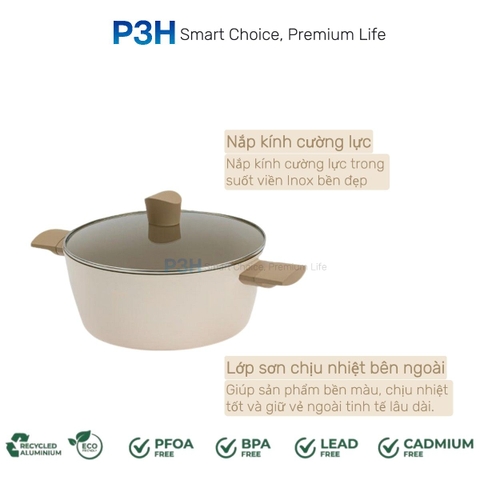 Nồi chảo chống dính phủ sứ Amercook LUNA dung được bếp từ lớp phủ sứ chống dính vượt trội P3H
