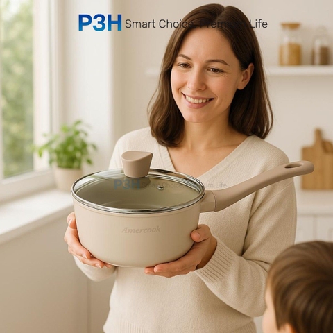Nồi chảo chống dính phủ sứ Amercook LUNA dung được bếp từ lớp phủ sứ chống dính vượt trội P3H