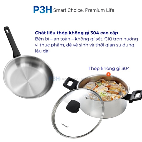 Nồi Chảo Inox chống dính LocknLock Daily STS PPW thân bằng thép không gỉ 304 tay cầm chịu nhiệt P3H