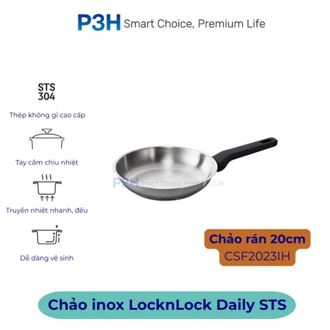 Nồi Chảo Inox chống dính LocknLock Daily STS PPW thân bằng thép không gỉ 304 tay cầm chịu nhiệt P3H