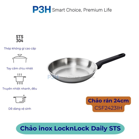 Nồi Chảo Inox chống dính LocknLock Daily STS PPW thân bằng thép không gỉ 304 tay cầm chịu nhiệt P3H