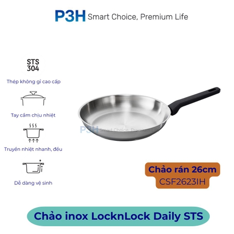 Nồi Chảo Inox chống dính LocknLock Daily STS PPW thân bằng thép không gỉ 304 tay cầm chịu nhiệt P3H