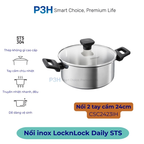 Nồi Chảo Inox chống dính LocknLock Daily STS PPW thân bằng thép không gỉ 304 tay cầm chịu nhiệt P3H
