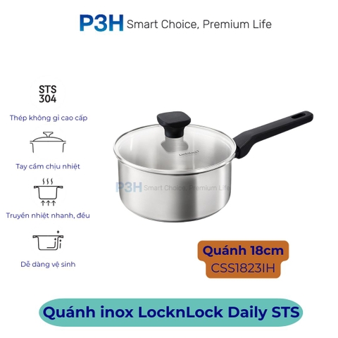 Nồi Chảo Inox chống dính LocknLock Daily STS PPW thân bằng thép không gỉ 304 tay cầm chịu nhiệt P3H