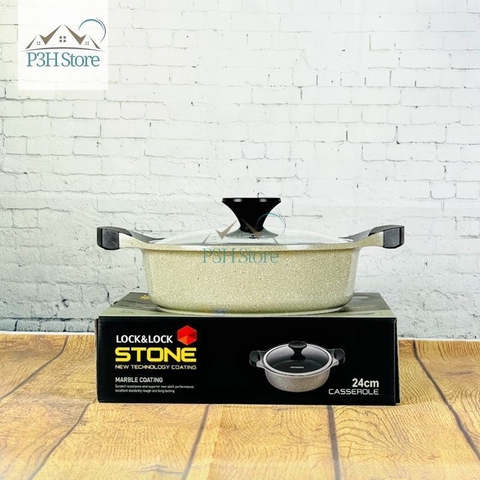 Nồi vân đá Lock&Lock 24cm thân thấp dòng Stone chống dính cao cấp LCA6242D-IH