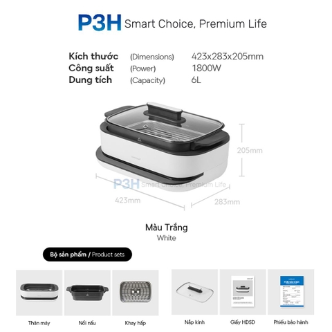 Nồi Điện Đa Năng LocknLock 6L 1800W Giải Pháp Nấu Ăn Toàn Diện Cho Gia Đình Hiện Đại EJP261WHT P3H