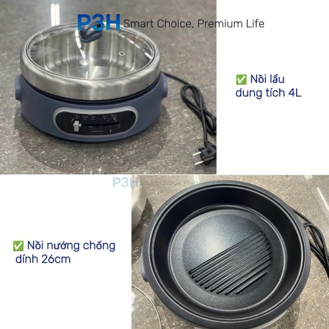 Nồi Điện Đa Năng LocknLock Nướng & Lẩu 2 Trong 1 nồi lẩu dung tích 4L Nồi ướng 26cm Xanh Navy EJP542NVY EJP544WHT