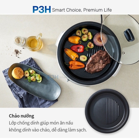 Nồi Điện Đa Năng LocknLock Nướng & Lẩu 2 Trong 1 nồi lẩu dung tích 4L Nồi ướng 26cm Xanh Navy EJP542NVY EJP544WHT