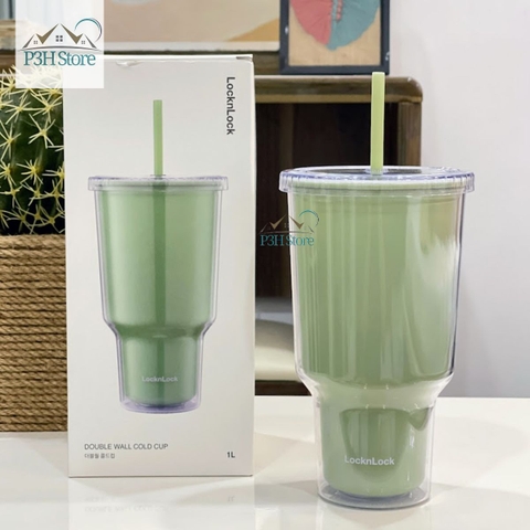 Ly nhựa 2 lớp dung tích lớn 1L Lock&Lock double wall cold cup HAP527