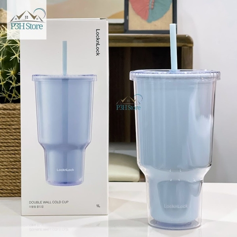 Ly nhựa 2 lớp dung tích lớn 1L Lock&Lock double wall cold cup HAP527