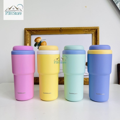 Bình giữ nhiệt LocknLock Daily Macaron LHC3292 Nắp mở một chạm Dung tích 480ML