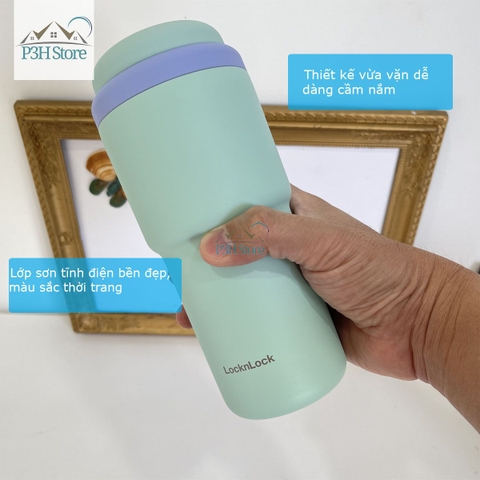 Bình giữ nhiệt LocknLock Daily Macaron LHC3292 Nắp mở một chạm Dung tích 480ML