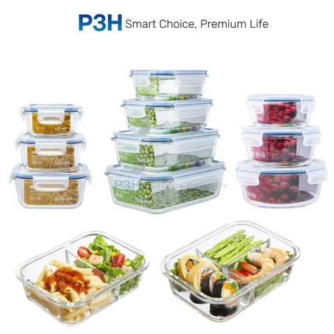 Hộp thủy tinh chịu nhiệt Nikko Inochi nắp trắng có lổ thoát hơi khóa 4 chấu chắc chắn P3H