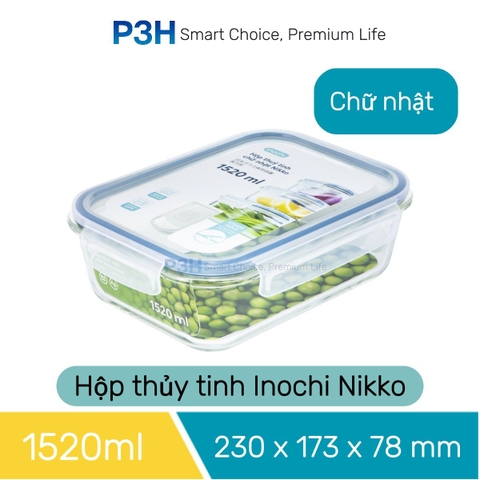 Hộp thủy tinh chịu nhiệt Nikko Inochi nắp trắng có lổ thoát hơi khóa 4 chấu chắc chắn P3H