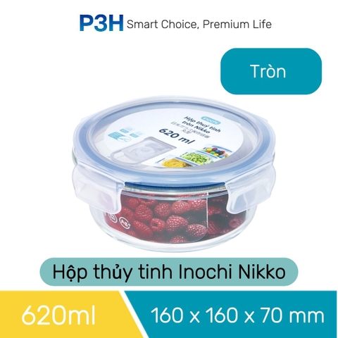 Hộp thủy tinh chịu nhiệt Nikko Inochi nắp trắng có lổ thoát hơi khóa 4 chấu chắc chắn P3H