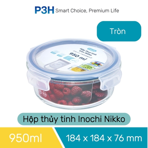 Hộp thủy tinh chịu nhiệt Nikko Inochi nắp trắng có lổ thoát hơi khóa 4 chấu chắc chắn P3H