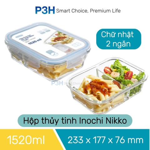 Hộp thủy tinh chịu nhiệt Nikko Inochi nắp trắng có lổ thoát hơi khóa 4 chấu chắc chắn P3H