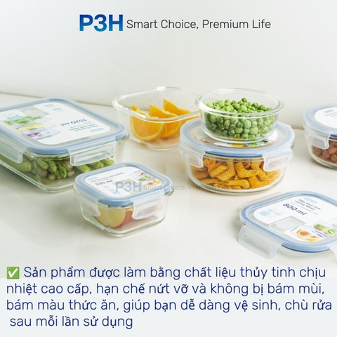 Hộp thủy tinh chịu nhiệt Nikko Inochi nắp trắng có lổ thoát hơi khóa 4 chấu chắc chắn P3H