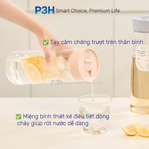 Bình đựng nước nắp trượt 1.5L Inochi Kita Brisk BPA FREE nhiêu màu dùng đựng nước ép hoa quả K2204 P3H