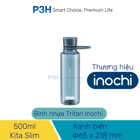 Bình nước thể thao nhựa Tritan Inochi Kita Slim 350ml, 500ml, 700ml nắp vặn kín nước quai xách tiện lợi P3H Store