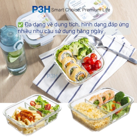 Hộp thủy tinh chịu nhiệt Nikko Inochi nắp trắng có lổ thoát hơi khóa 4 chấu chắc chắn P3H