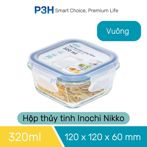 Hộp thủy tinh chịu nhiệt Nikko Inochi nắp trắng có lổ thoát hơi khóa 4 chấu chắc chắn P3H