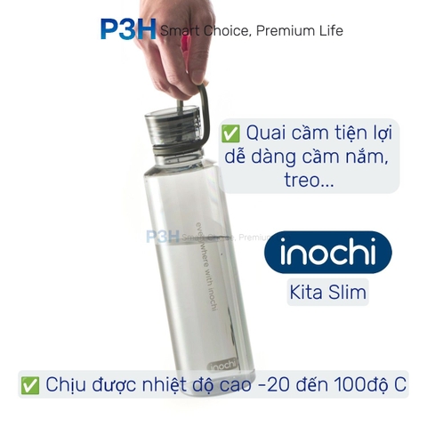 Bình nước thể thao nhựa Tritan Inochi Kita Slim 350ml, 500ml, 700ml nắp vặn kín nước quai xách tiện lợi P3H Store