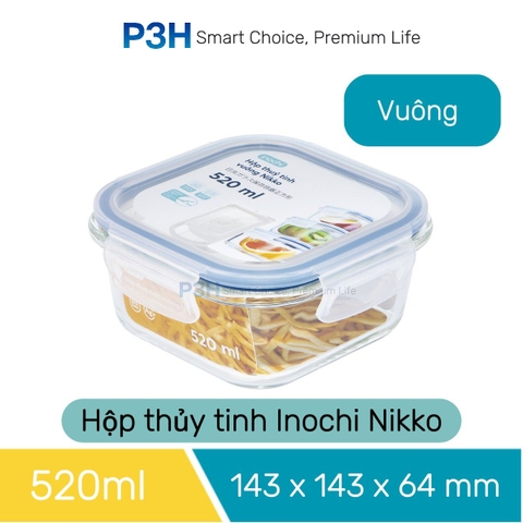 Hộp thủy tinh chịu nhiệt Nikko Inochi nắp trắng có lổ thoát hơi khóa 4 chấu chắc chắn P3H