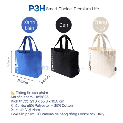 Túi Vải Đa Năng LocknLock Daily Multi-Purpose Bag HWB825 Túi Canvas Đựng Hộp Cơm Bình Nước Mang Đi Làm P3H