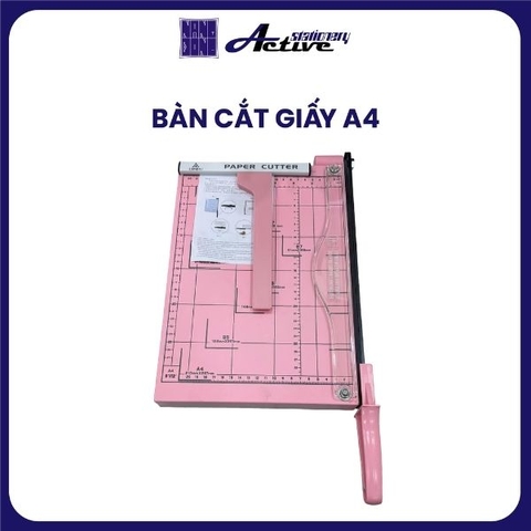 Bàn cắt giấy A4 sắt - Có thanh chặn giấy - Màu Hồng