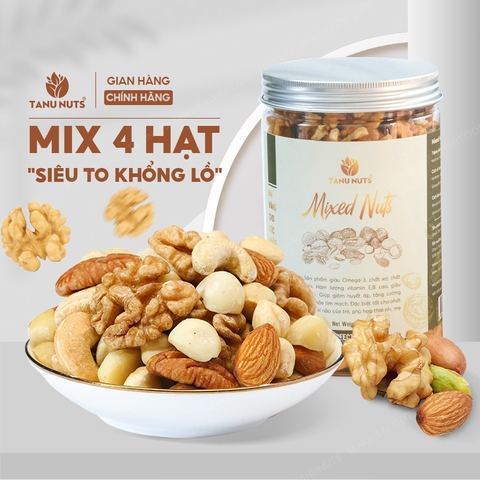 Hạt dinh dưỡng mix 4 loại TANU NUTS  hạt ngũ cốc bà bầu gồm hạt macca, óc chó, hạnh nhân, hạt điều