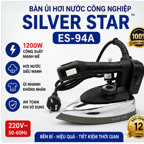 Bàn Là Hơi Nước Công Nghiệp Bình Nước Treo Silver Star ES-94A (Tặng kèm tất là)