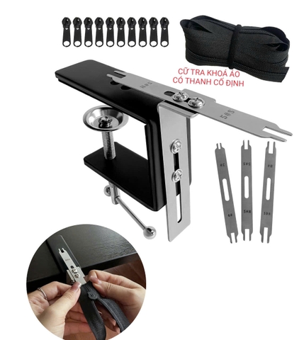 Cữ TRA KHÓA, CÓ THANH KHÓA CỐ ĐỊNH, kèm 3 thanh kích thước giúp tra khóa áo, quần,túi,.. siêu nhanh, tiện lợi được dùng trong nghành may