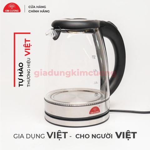 Ấm Đun Siêu Tốc Thủy Tinh 1.8 Lít Kim Cương [Bảo Hành Chính Hãng 12 Tháng]