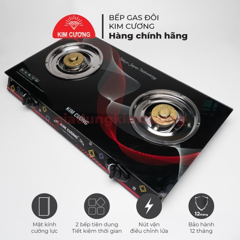 Bếp Gas Đôi Dương Kính Cường Lực Kinh Cương [Bảo Hành Chính Hãng 12 Tháng]