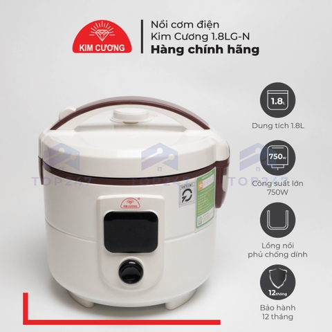 Nồi Cơm Điện Kim Cương - Nắp Gài Chống Dính 1.8 Lít Thông Minh [Chính Hãng]
