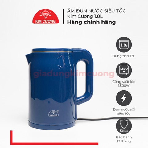 Ấm Đun Siêu Tốc 2 Lớp 1.8 Lít Kim Cương [Bảo Hành Chính Hãng 12 Tháng]