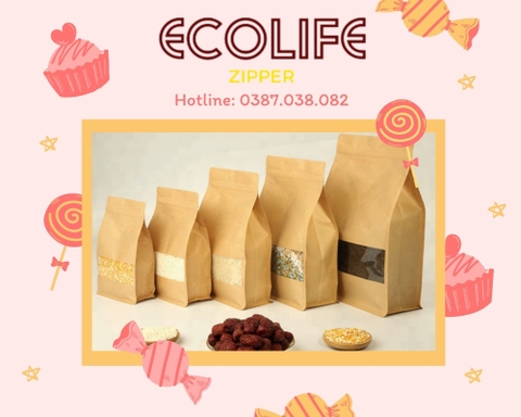 Bao bì Giấy Kraft đáy đứng xếp hông