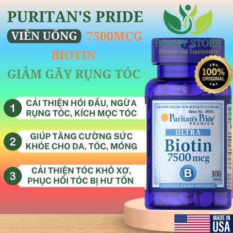 Viên uống giảm gãy rụng tóc Puritan's Pride Ultra Biotin 7500mcg (100 viên)