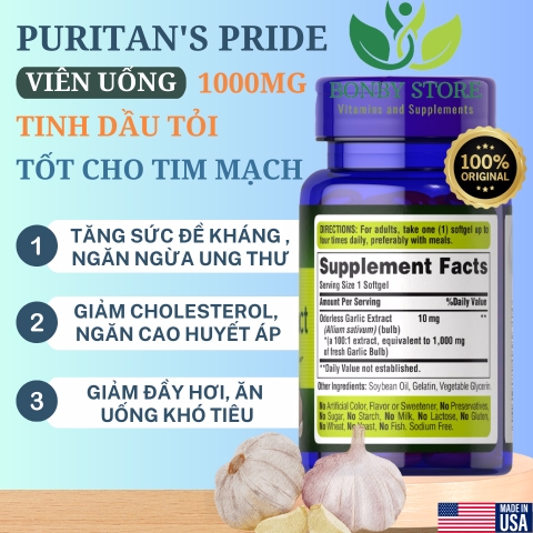viên uống tinh dầu tỏi không mùi 1000mg của Mỹ 100 viên
