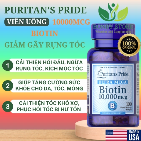 Viên uống giảm gãy rụng tóc Puritan's Pride Ultra Mega Biotin 10000mcg (100 viên)