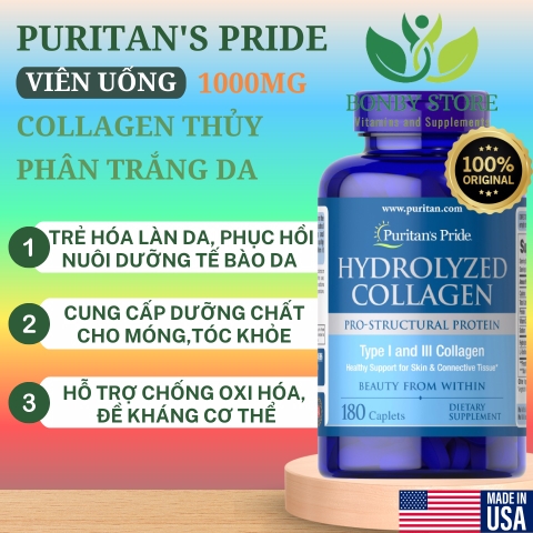 Viên uống collagen thủy phân trắng da Puritan's Pride (180 viên)
