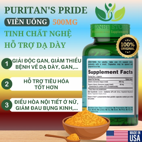 Viên uống tinh chất nghệ Turmeric Curcumin 500mg Puritan's Pride 90 viên