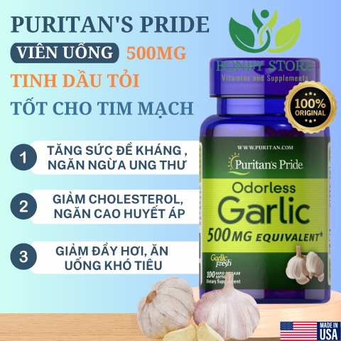 Viên uống tinh dầu tỏi Odorless Garlic 500mg Equivalent Puritan's Pride 100 viên