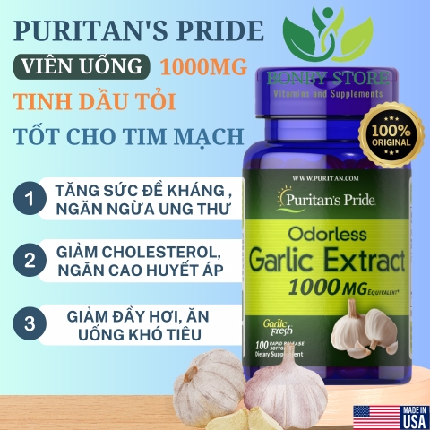 Viên uống tinh dầu tỏi Odorless Garlic Extract 1000mg Puritan's Pride 100 viên