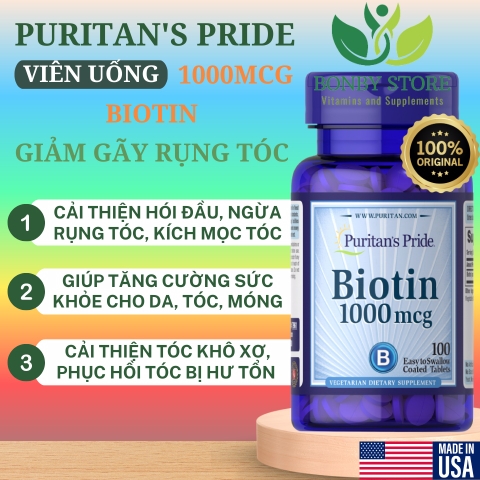 Viên uống giảm gãy rụng tóc Puritan's Pride Biotin 1000mcg (100 viên)